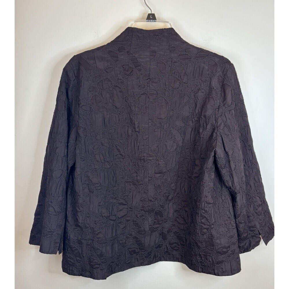 EILEEN FISHER Brown Textured Jacquard Open Jacket Blazer Women Small Silk Blend - Picture 3 of 13